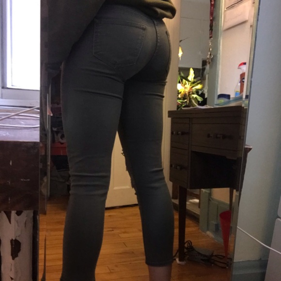 Olive green GAP ripped and cropped jeans - Picture 2 of 6